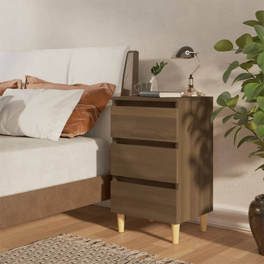 vidaXL Yöpöydät täyspuujaloilla 2 kpl ruskea tammi 40x35x69 cm
