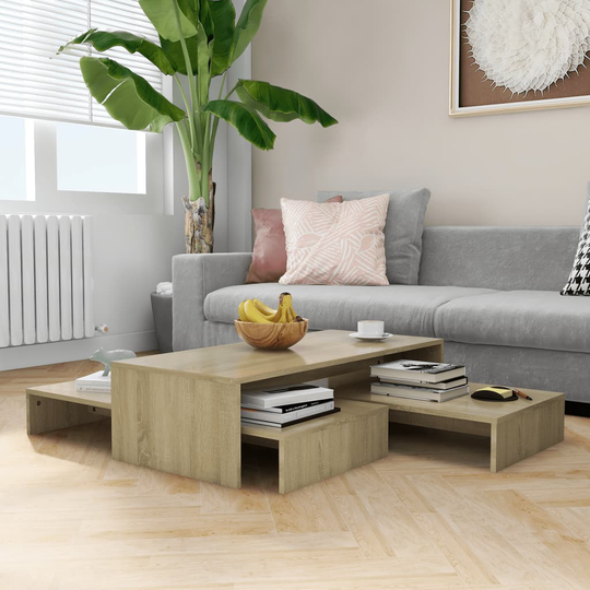 vidaXL Sohvapöytäsarja Sonoma-tammi 100x100x26,5 cm lastulevy