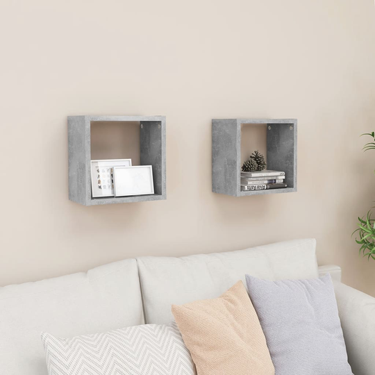 vidaXL Kuutioseinähyllyt 2 kpl betoninharmaa 26x15x26 cm