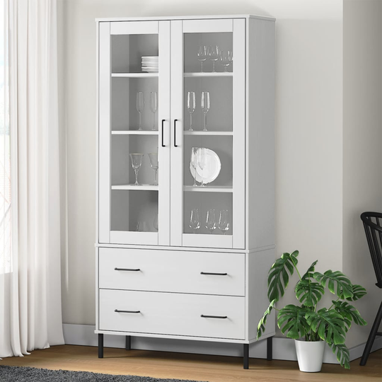 vidaXL Kirjakaappi metallijaloilla valk. 85x35x172,5 cm täyspuu OSLO