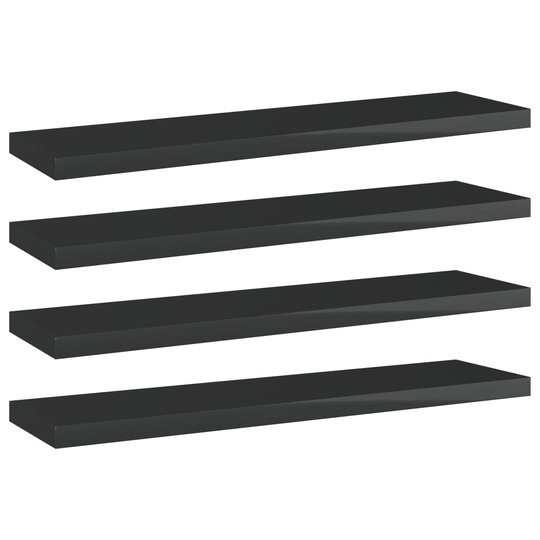 vidaXL Kirjahyllytasot 4 kpl korkeakiilto musta 40x10x1,5 cm lastulevy