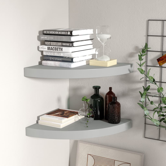 vidaXL Kelluvat kulmahyllyt 2 kpl harmaa 35x35x3,8 cm MDF