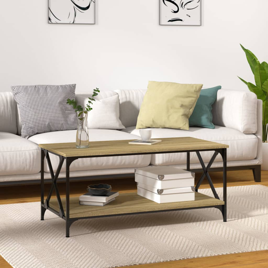 vidaXL Sohvapöytä Sonoma-tammi 100x50x45 cm tekninen puu ja rauta