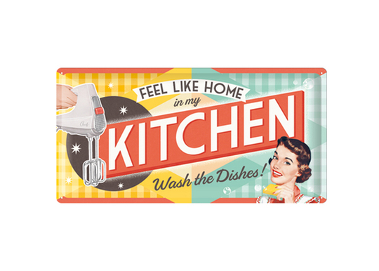 Retro metallitaulu Feel like home in my kitchen... 25x50 cm