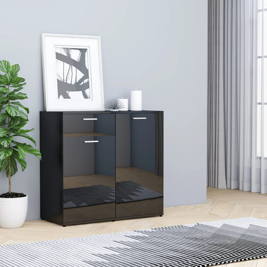 vidaXL Senkki korkeakiilto musta 80x36x75 cm lastulevy