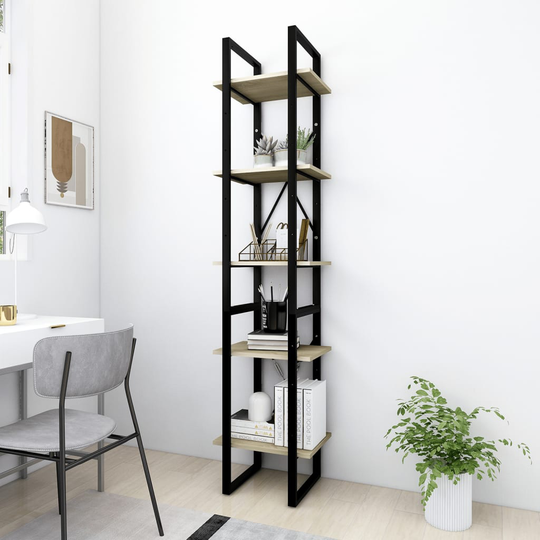 vidaXL 5-tasoinen kirjahylly Sonoma-tammi 40x30x175 cm lastulevy