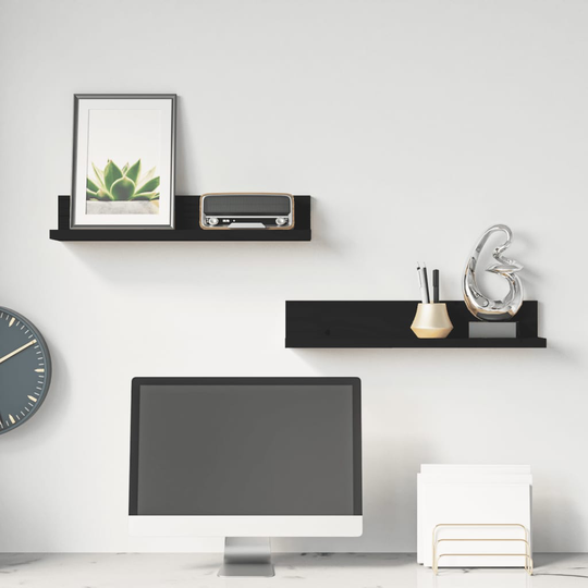 vidaXL Seinähyllyt 2 kpl musta 50x11x9 cm täysi mänty