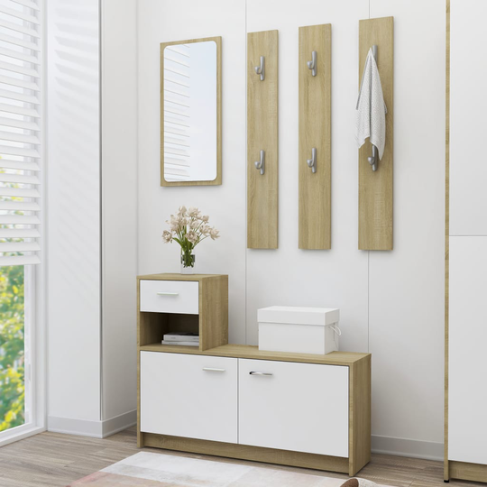 vidaXL Eteisen säilytysyksikkö valk./Sonoma-tammi 100x25x76,5 cm levy