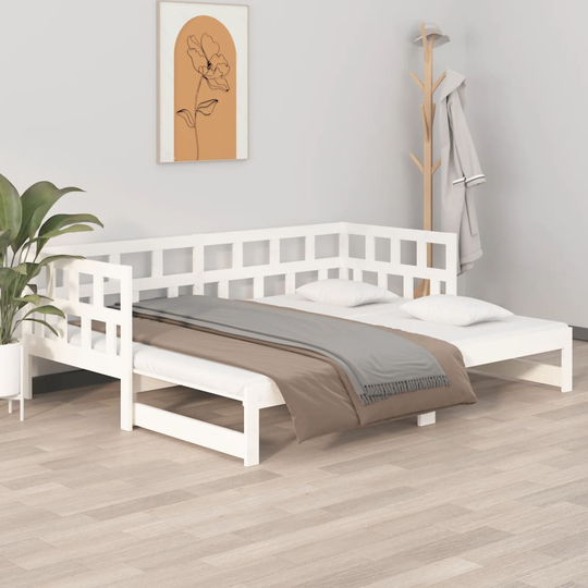vidaXL Sohvasänky ulosvedettävä valkoinen täysi mänty 2x (80x200) cm