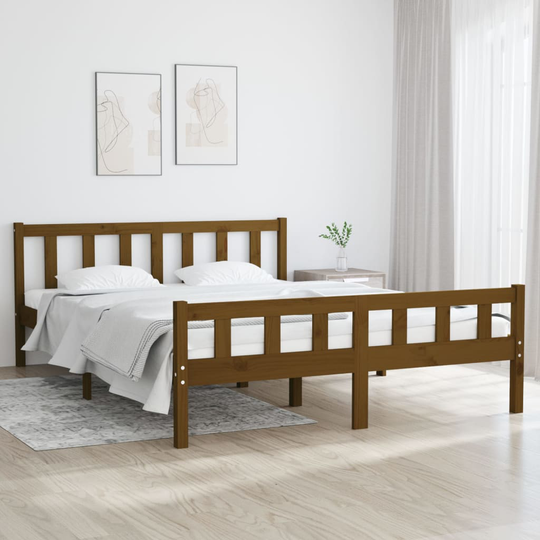vidaXL Sängynrunko hunajanruskea täysi puu 150x200 cm 5FT King Size