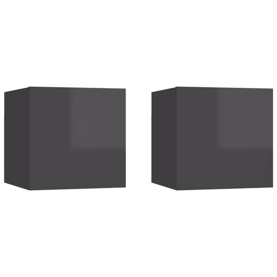 vidaXL Yöpöydät 2 kpl korkeakiilto harmaa 30,5x30x30 cm lastulevy