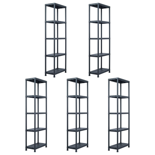 vidaXL Varastohyllyt 5 kpl 125 kg muovi 60x30x180 cm musta