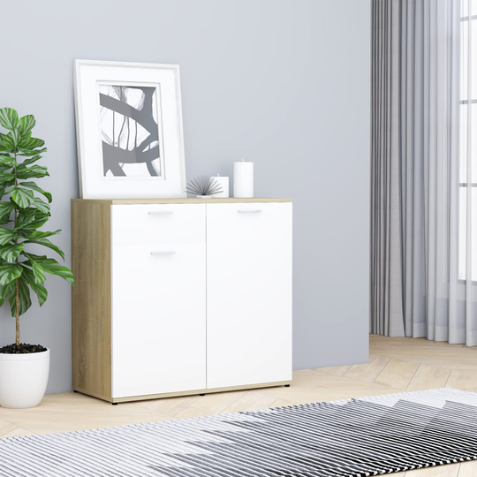 vidaXL Senkki valkoinen ja Sonoma-tammi 80x36x75 cm lastulevy