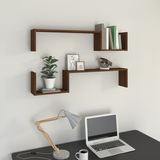 vidaXL Seinähyllyt 2 kpl ruskea tammi 100x15x20 cm tekninen puu