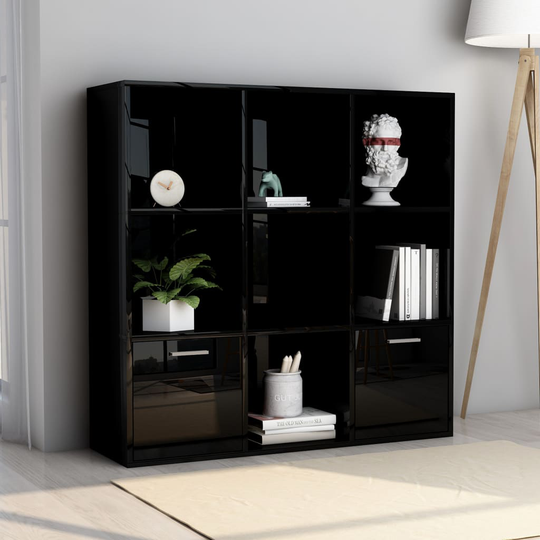 vidaXL Kirjahylly korkeakiilto musta 98x30x98 cm lastulevy