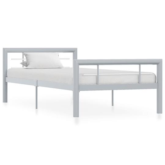 vidaXL Sängynrunko harmaa ja valkoinen metalli 90x200 cm