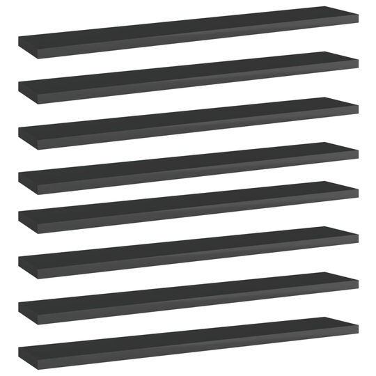 vidaXL Kirjahyllytasot 8 kpl korkeakiilto musta 60x10x1,5 cm lastulevy