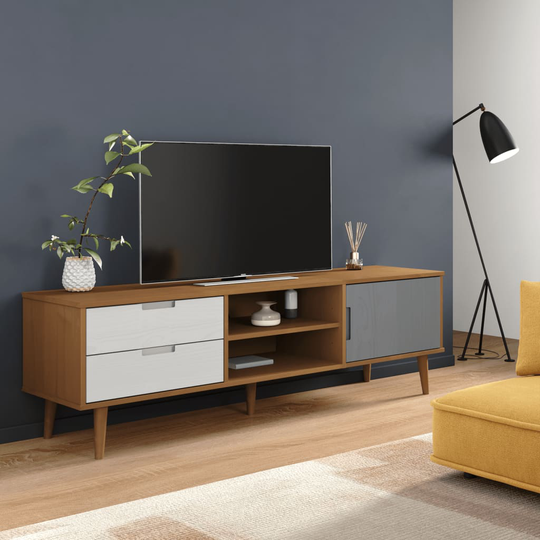 vidaXL TV-taso MOLDE ruskea 158x40x49 cm täysi mänty