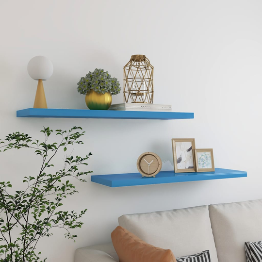 vidaXL Kelluvat seinähyllyt 2 kpl sininen 90x23,5x3,8 cm MDF
