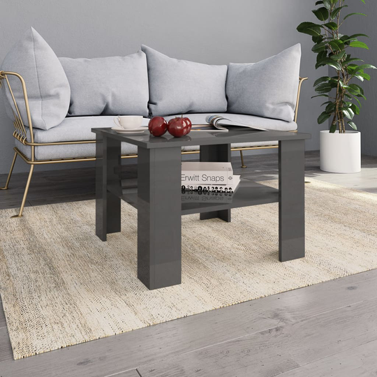 vidaXL Sohvapöytä korkeakiilto harmaa 60x60x42 cm lastulevy