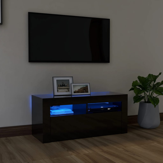vidaXL TV-taso LED-valoilla korkeakiilto musta 90x35x40 cm