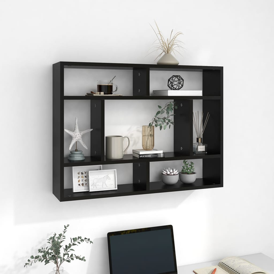 vidaXL Seinähylly musta 75x16x55 cm lastulevy
