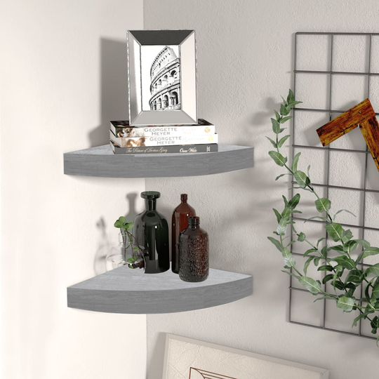 vidaXL Seinäkulmahyllyt 2 kpl betoninharmaa 25x25x3,8 cm MDF