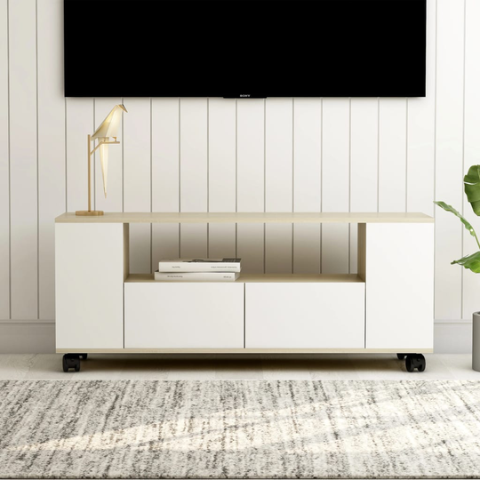 vidaXL TV-taso valkoinen ja Sonoma-tammi 120x35x48 cm tekninen puu