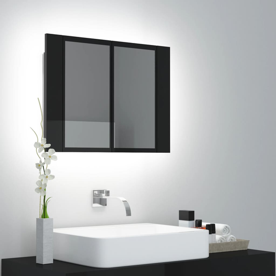 vidaXL Kylpyhuoneen LED peilikaappi korkeak. musta 60x12x45 cm akryyli