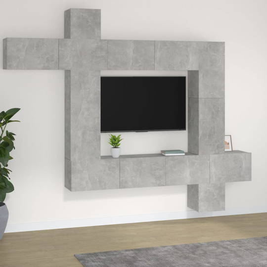 vidaXL 9-osainen TV-kaappisarja betoninharmaa tekninen puu