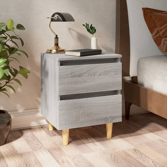 vidaXL Yöpöytä täyspuiset jalat harmaa Sonoma 40x35x50 cm