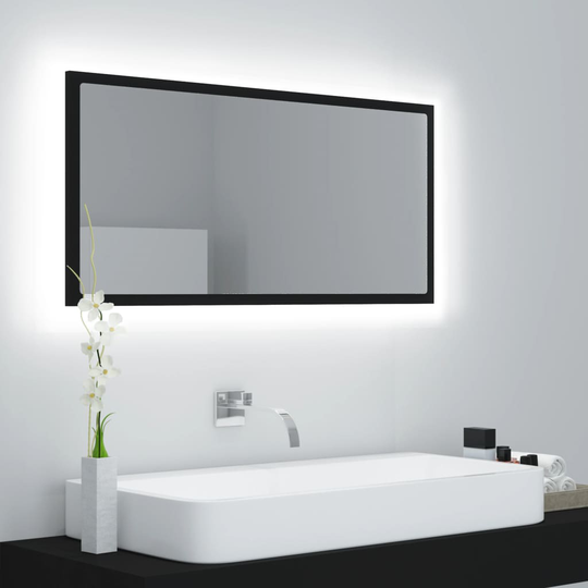 vidaXL LED-kylpyhuonepeili musta 90x8,5x37 cm akryyli
