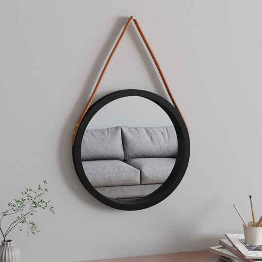 vidaXL Seinäpeili hihnalla musta Ø 45 cm