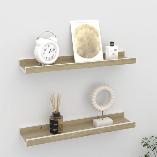 vidaXL Seinähyllyt 2 kpl valkoinen ja Sonoma-tammi 40x9x3 cm