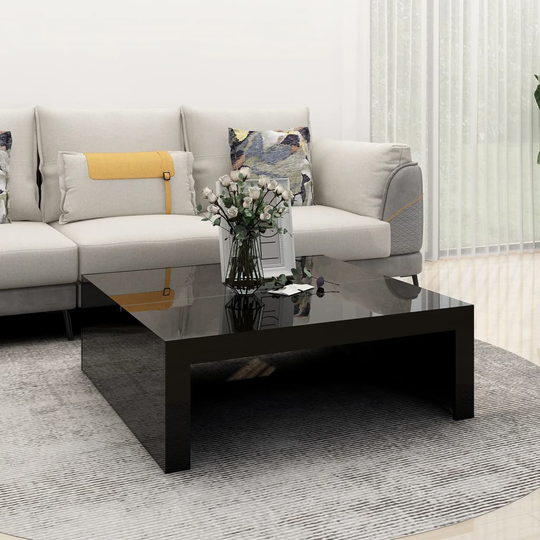 vidaXL Sohvapöytä korkeakiilto musta 100x100x35 cm lastulevy