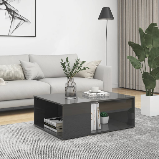 vidaXL Sohvapöytä korkeakiilto harmaa 90x67x33 cm lastulevy