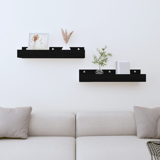 vidaXL Seinähyllyt 2 kpl musta 50x12x9 cm täysi mänty
