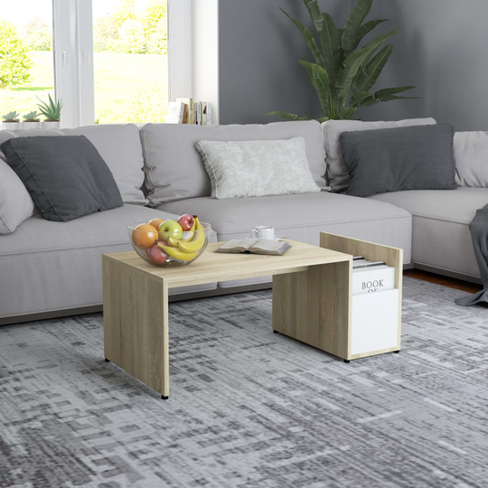 vidaXL Sohvapöytä valkoinen ja Sonoma-tammi 90x45x35 cm lastulevy