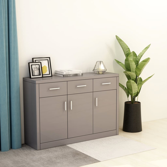 vidaXL Senkki korkeakiilto harmaa 110x30x75 cm lastulevy