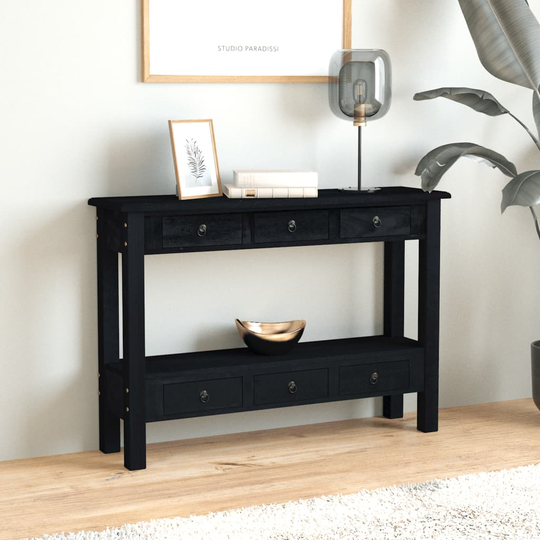 vidaXL Konsolipöytä laatikoilla musta 110x30x75 cm täysi mahonki