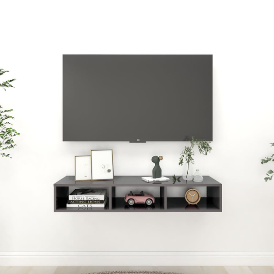 vidaXL Seinähylly korkeakiilto harmaa 102x30x17 cm lastulevy