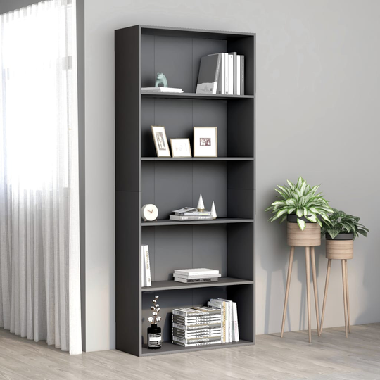vidaXL 5-tasoinen kirjahylly harmaa 80x30x189 cm lastulevy