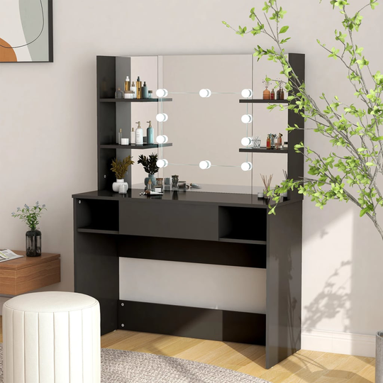 vidaXL Meikkipöytä LED-valoilla 100x40x135 cm MDF musta