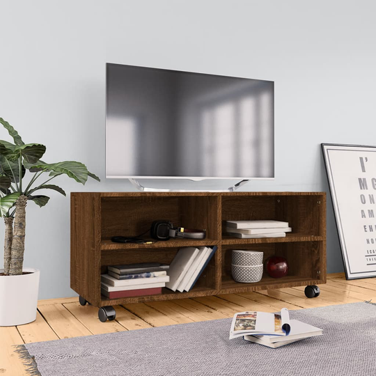 vidaXL TV-taso rullapyörillä ruskea tammi 90x35x35 cm tekninen puu