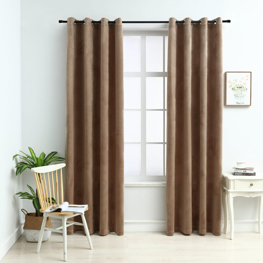 vidaXL Pimennysverhot renkailla 2 kpl sametti beige 140x225 cm