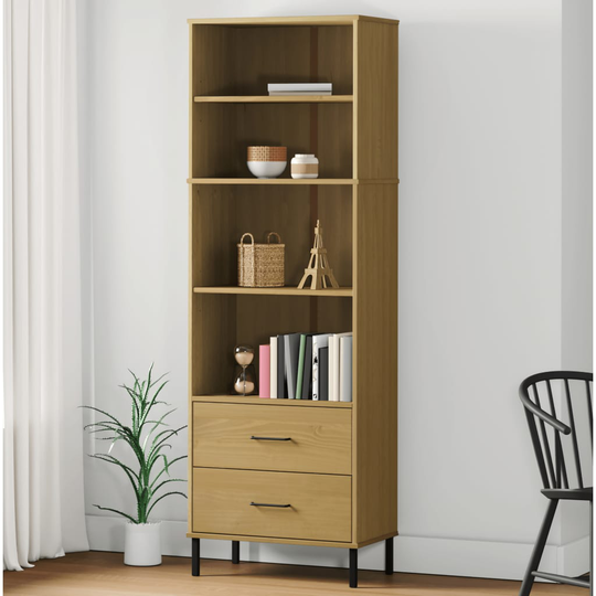 vidaXL Kirjahylly 2 laatikolla ruskea 60x35x180 cm täyspuu OSLO