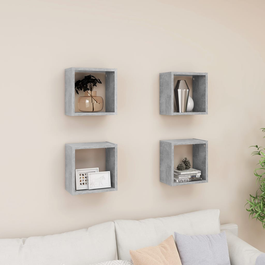 vidaXL Kuutioseinähyllyt 4 kpl betoninharmaa 26x15x26 cm
