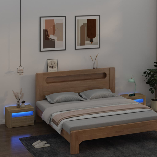 vidaXL Yöpöydät 2 kpl LED-valoilla Sonoma-tammi 60x35x40 cm