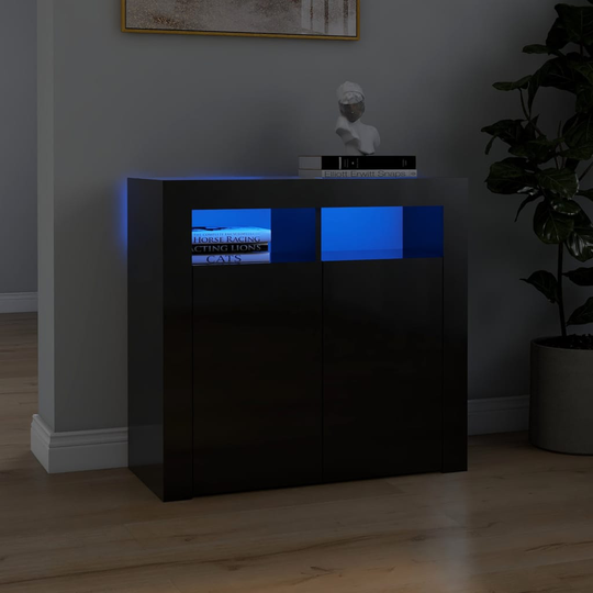 vidaXL Senkki LED-valoilla korkeakiilto musta 80x35x75 cm