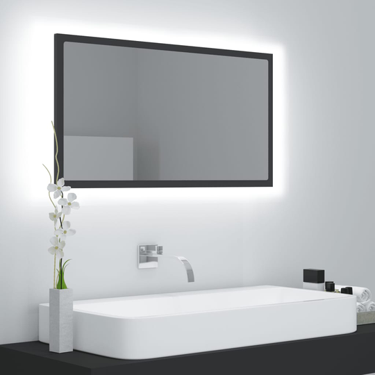 vidaXL LED-kylpyhuonepeili harmaa 80x8,5x37 cm akryyli